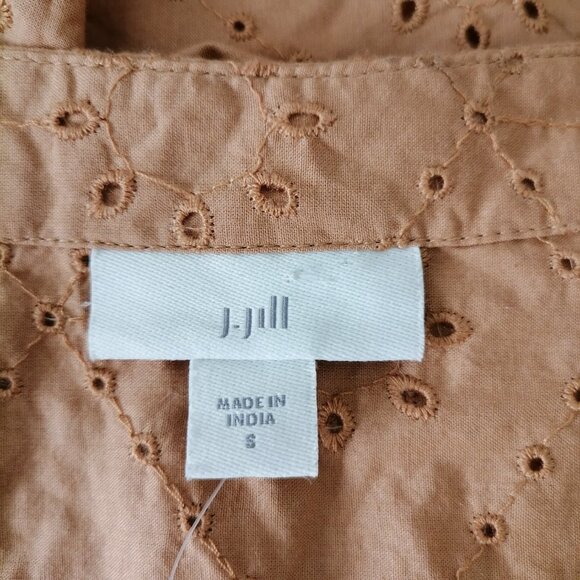 J. Jill Womens Burnt Orange Balloon Sleeve Eyelet Embroidered Blouse Top Size S - Picture 5 of 7